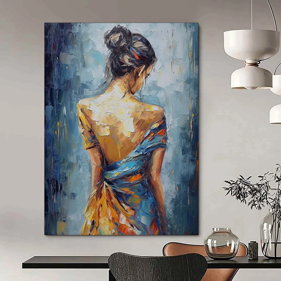 “Impasto Portrait of a Woman in Colorful Dress” - Impasto Figurative Painting On Canvas PT1909