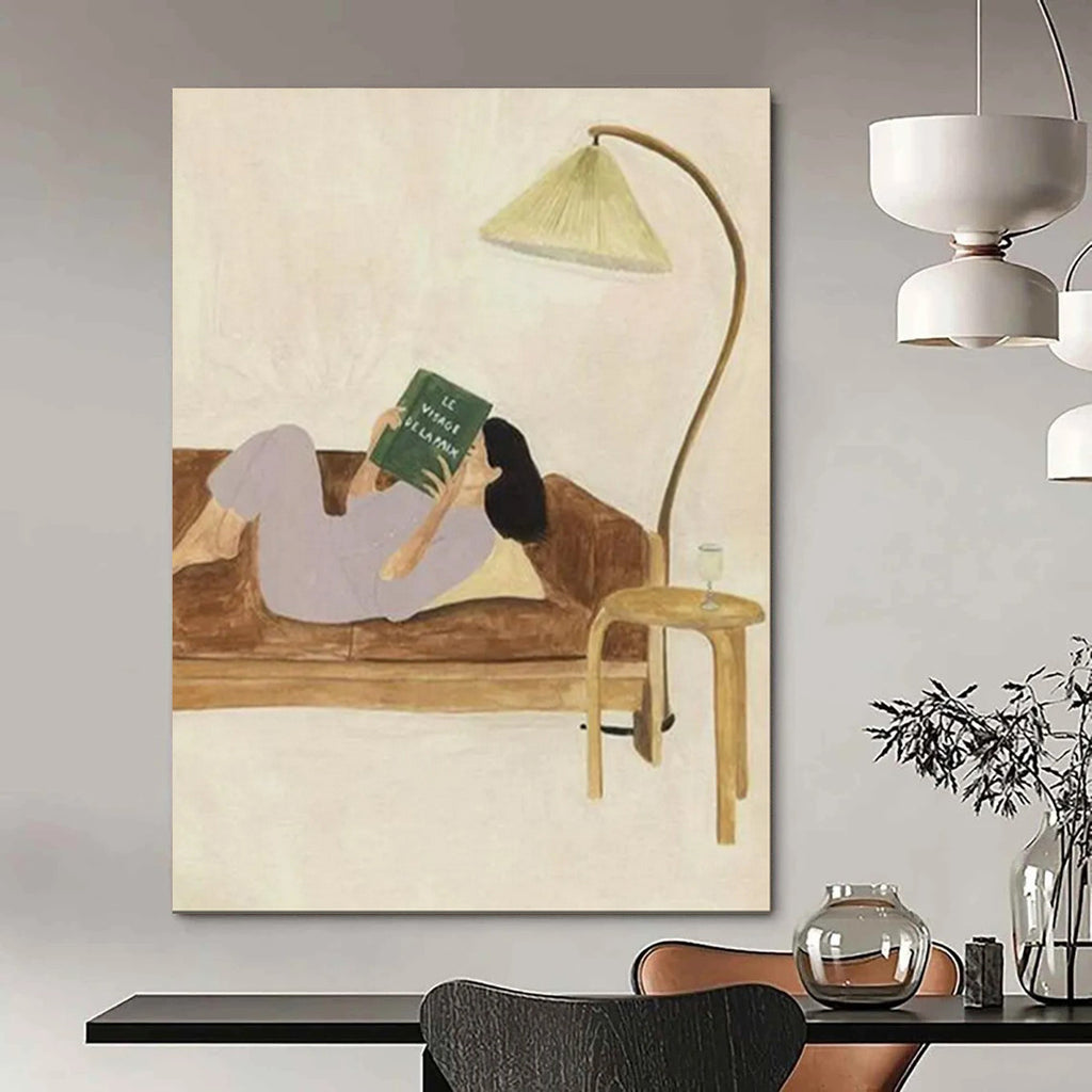 Cozy Reading Nook, Whimsical Figurative, Matisse - Inspired Palette, Painting On Canvas PT2107
