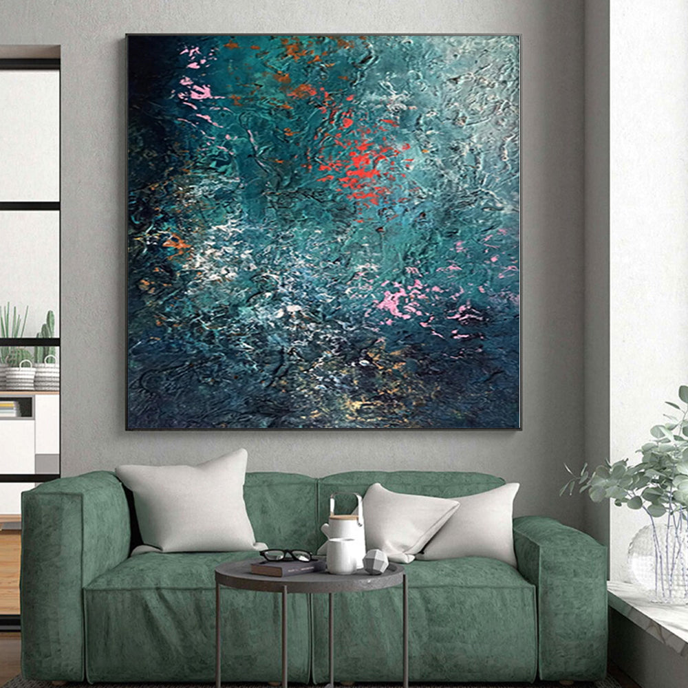 “Teal - Toned Textured Abstract” - Abstract Impasto Painting On Canvas PS0002