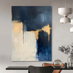 Navy, White, Gold with Layered Drips "Gilded Depths" Abstract Painting On Canvas PS1310