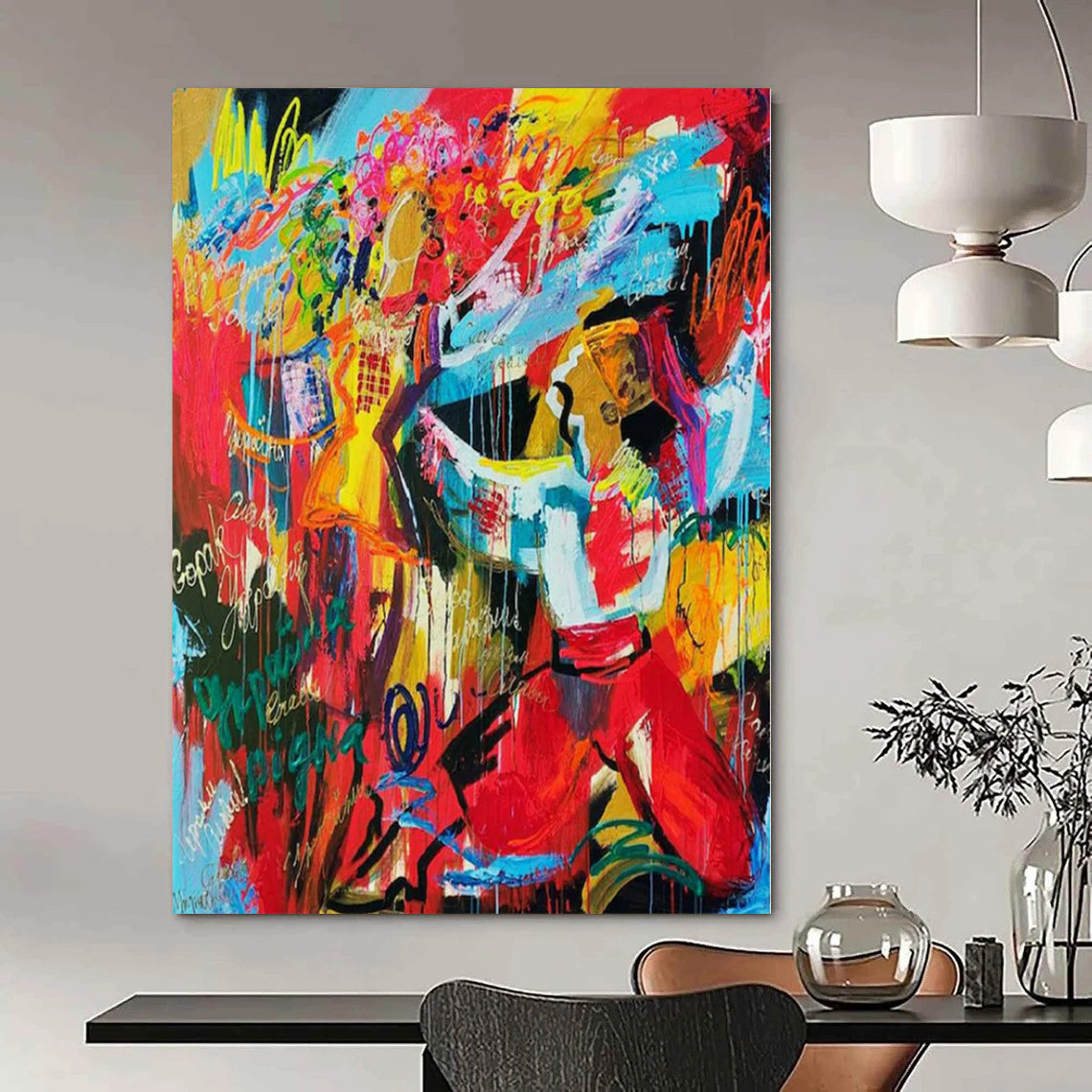 Colorful, Energetic Brushstrokes with Figures "Fiesta Fun" Abstract Expressionist Painting On Canvas PS1192