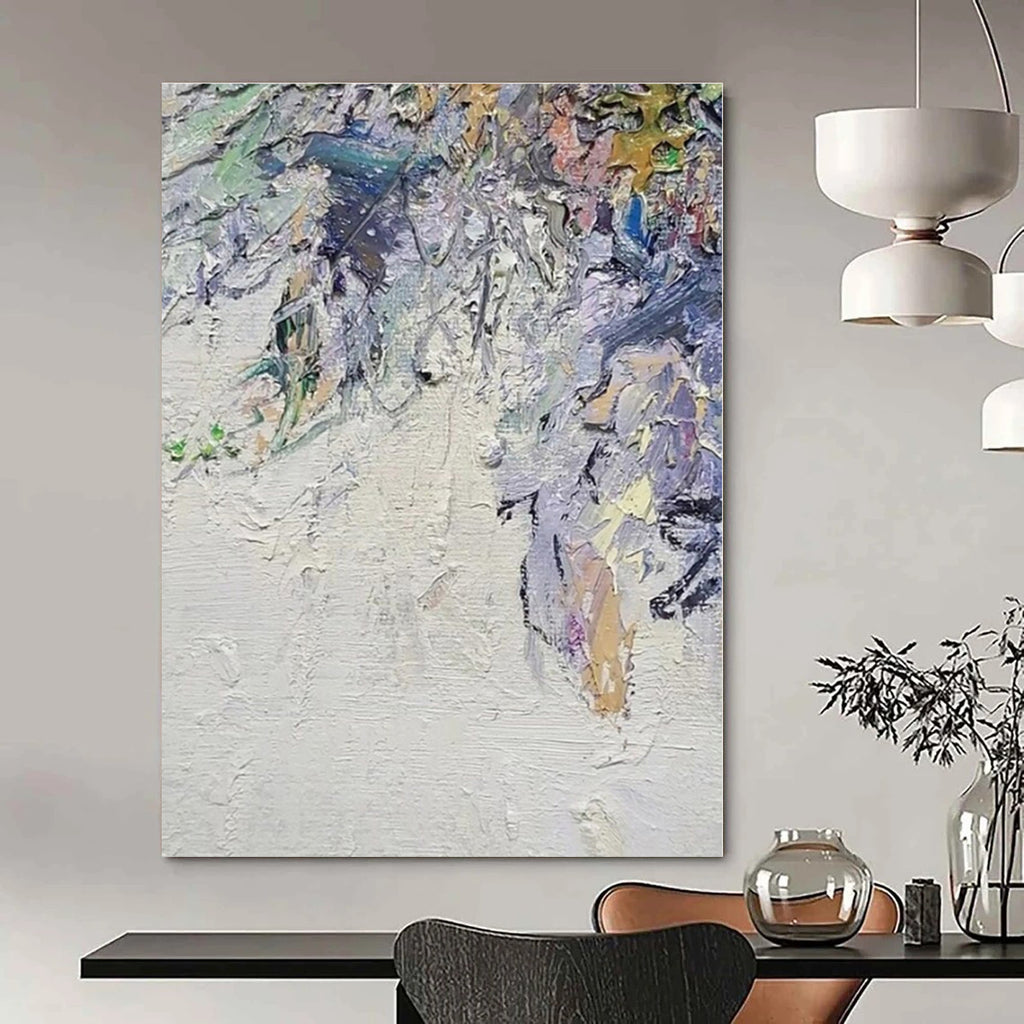 White, Colorful with Thick Textures "Colorful Chaos" Abstract Painting On Canvas PS1349