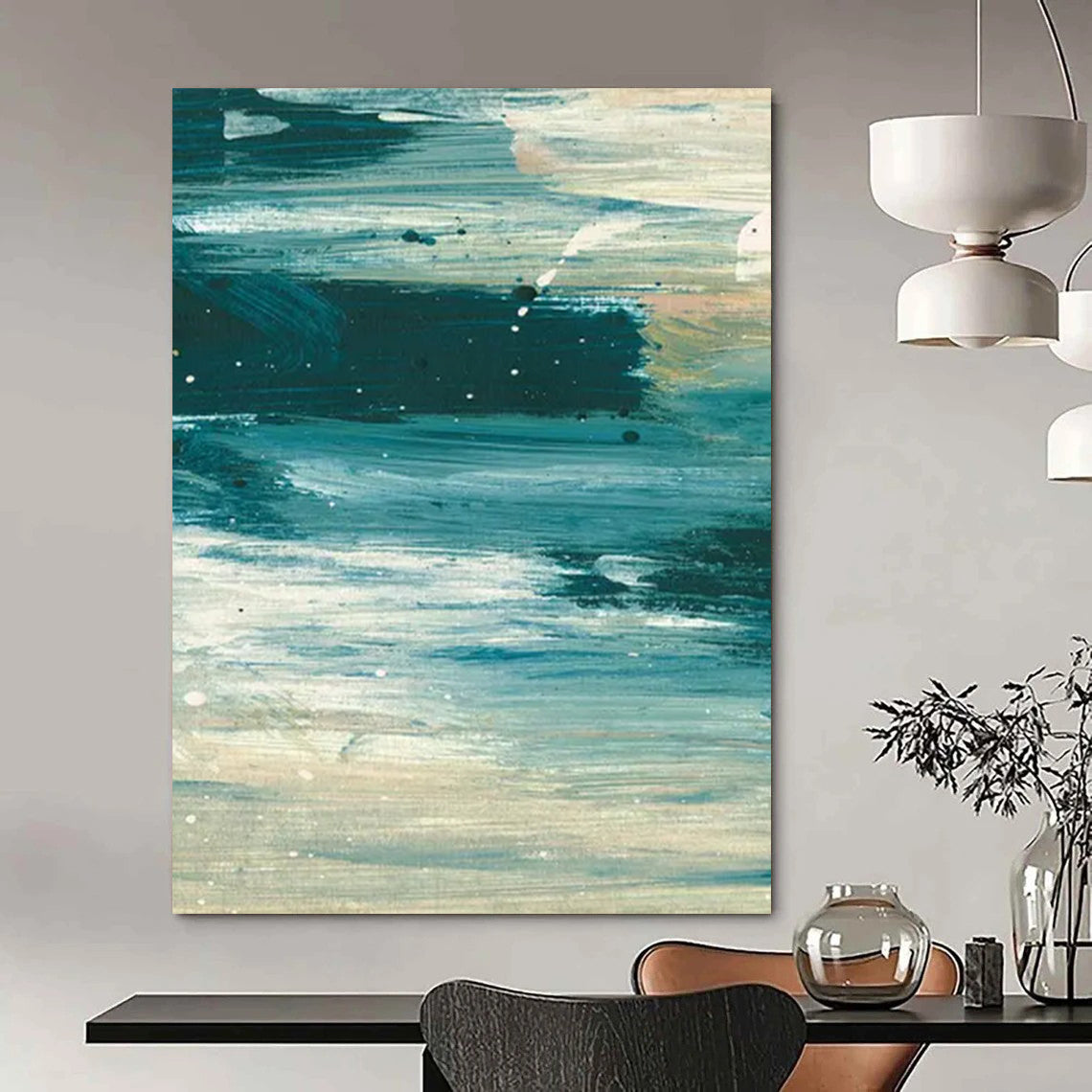 “Ocean Current Abstraction” - Deep Blue Swirls & White Accents Painting On Canvas DS177