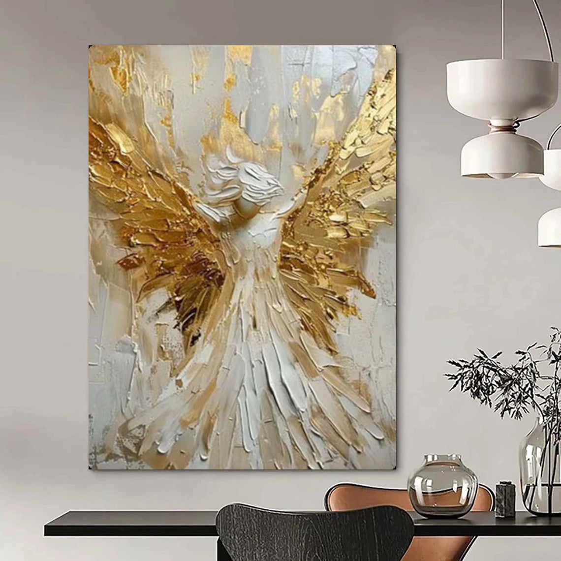 Gold & White Angel, Textured Impasto, Painting On Canvas PT2135