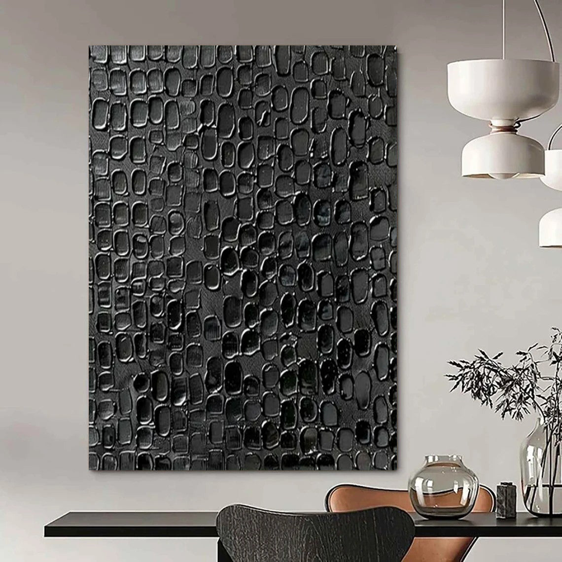 “Black Textured Pattern” - Minimalist Abstract Painting On Canvas PT2361