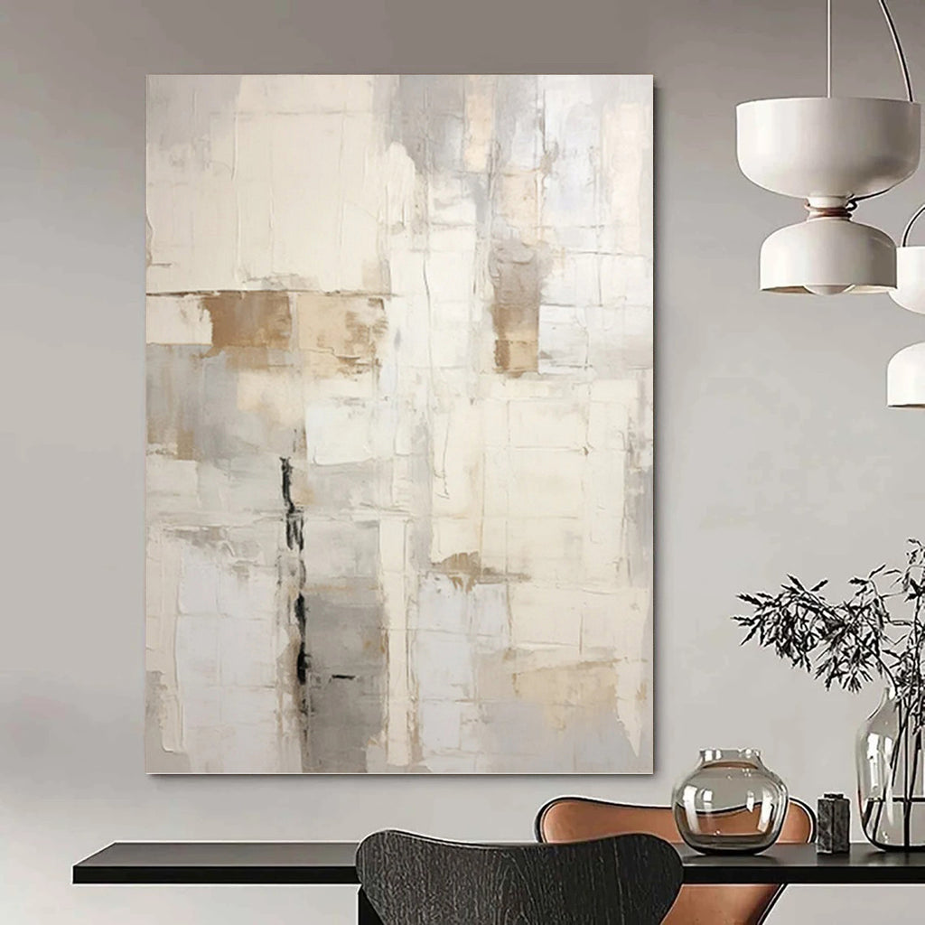“Neutral - Toned Grid Abstract” - Minimalist Abstract Painting On Canvas PT1255