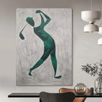 Golfer in Green Minimalist Sports Silhouette, Painting On Canvas PT2162