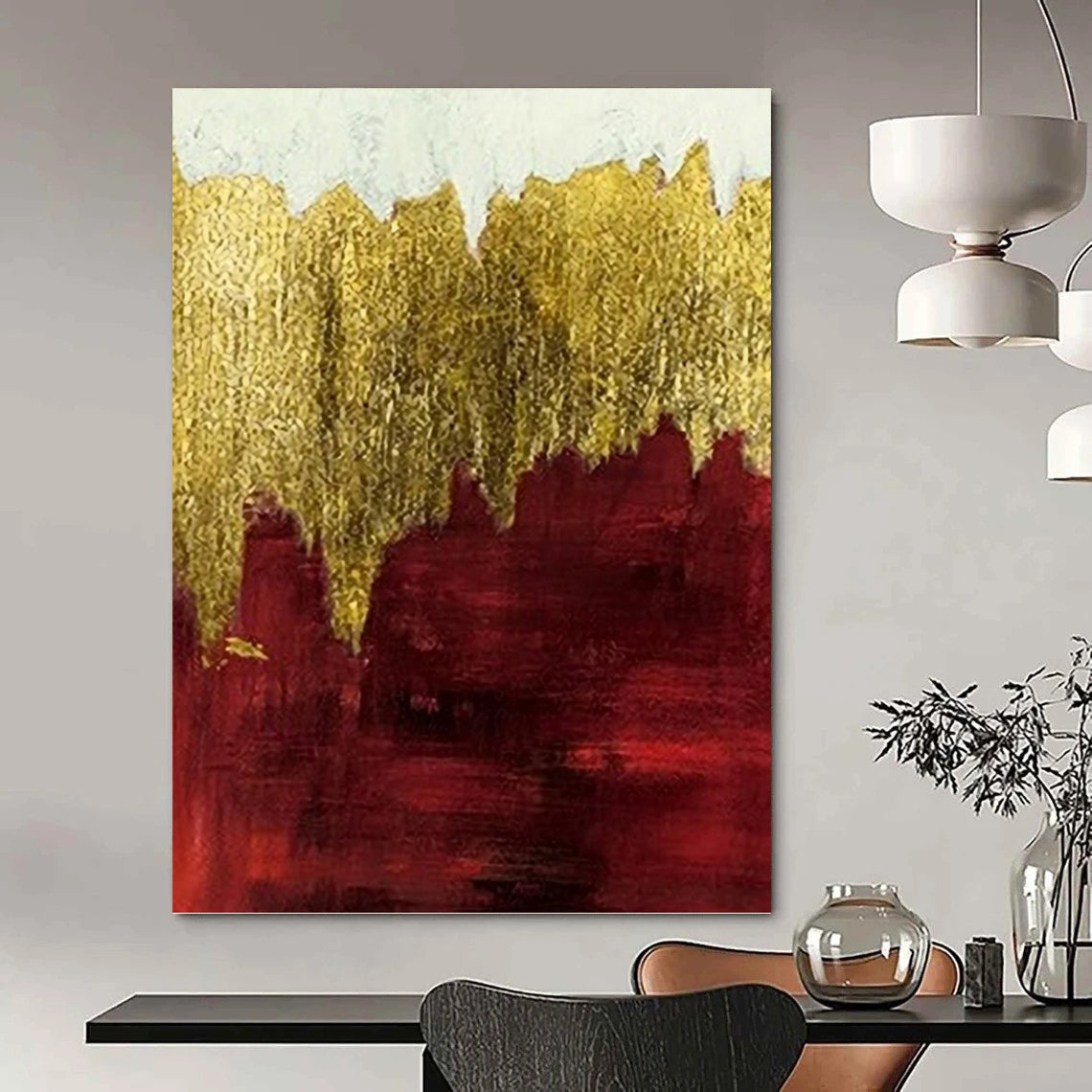 “Gold - Burgundy Abstract” - Abstract Expressionist Painting On Canvas PT1339