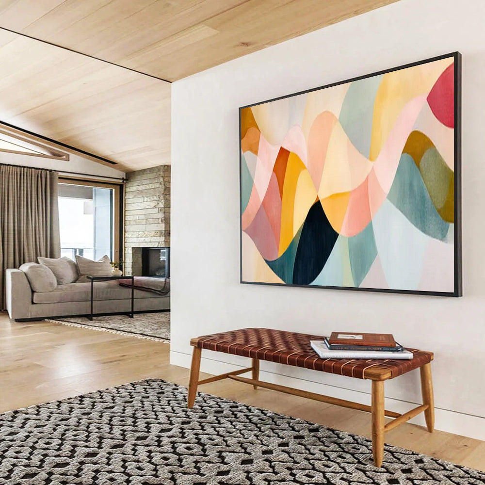 “Pastel Waves & Geometric Forms” - Modern Abstract - Painting On Canvas PT1694