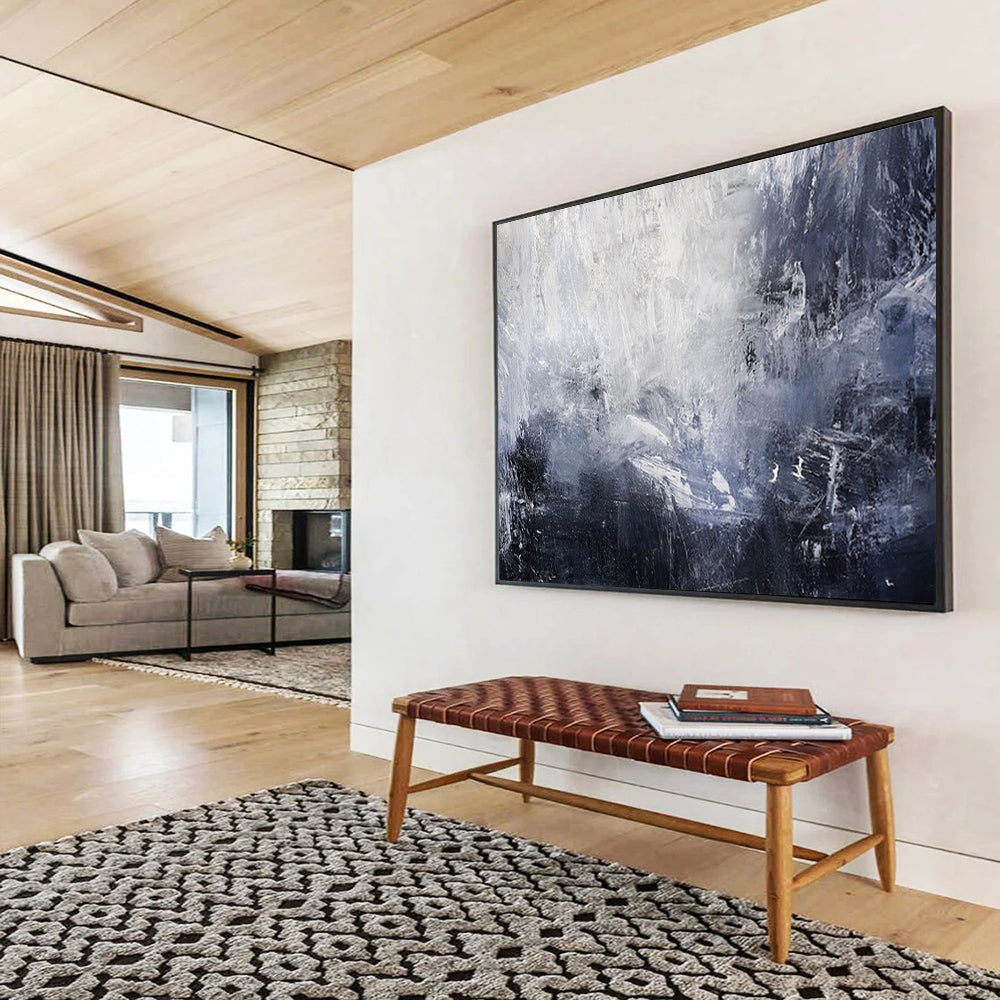 “Blue - Gray Abstract Waves” - Dynamic Textures “Stormy Surf” Painting On Canvas PT1671