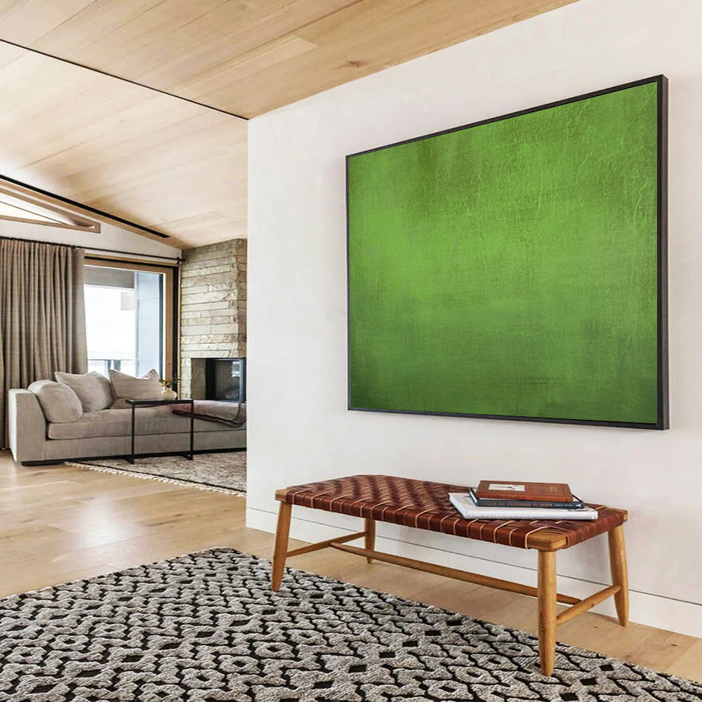 “Vibrant Green Textured Field” - Color Field - Painting On Canvas PT1792