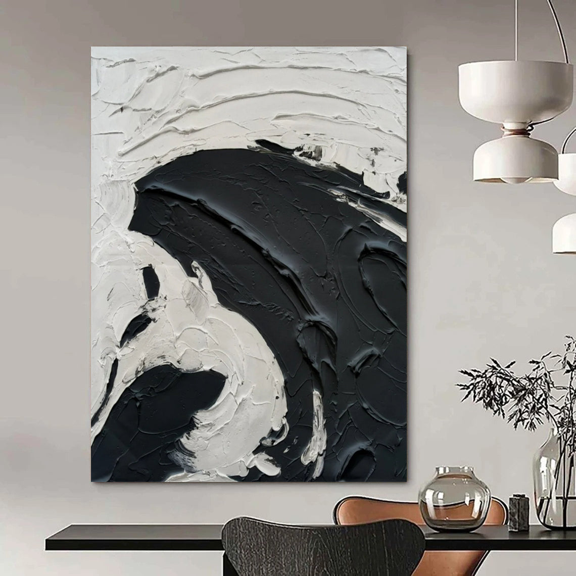 “Bold Black and White Textured Swirls” - Dynamic Abstract Painting On Canvas DS389