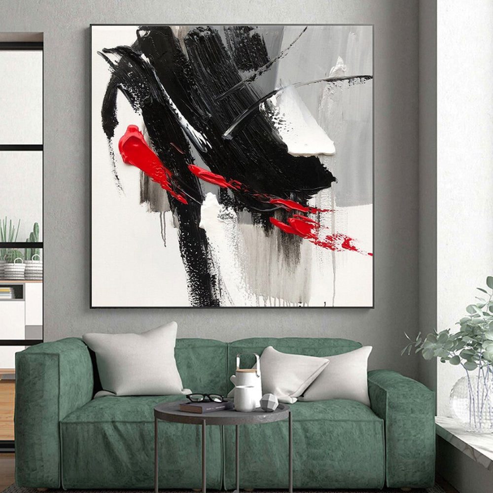 Red, Black, Gray, White Dramatic Streaks “Passion Unleashed” - Painting On Canvas PS0787