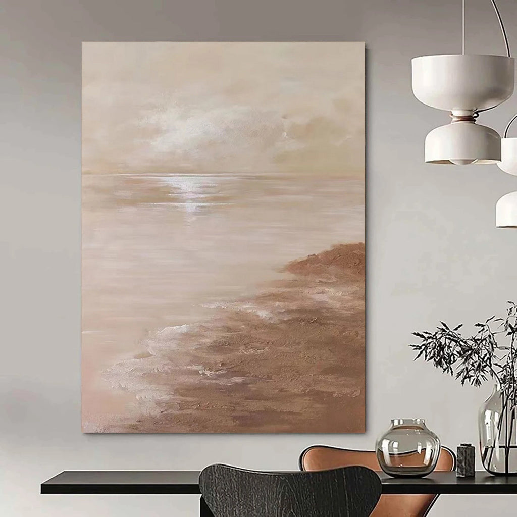 “Beige Sea and Shore” - Calm Coastal Scene Painting On Canvas DS341