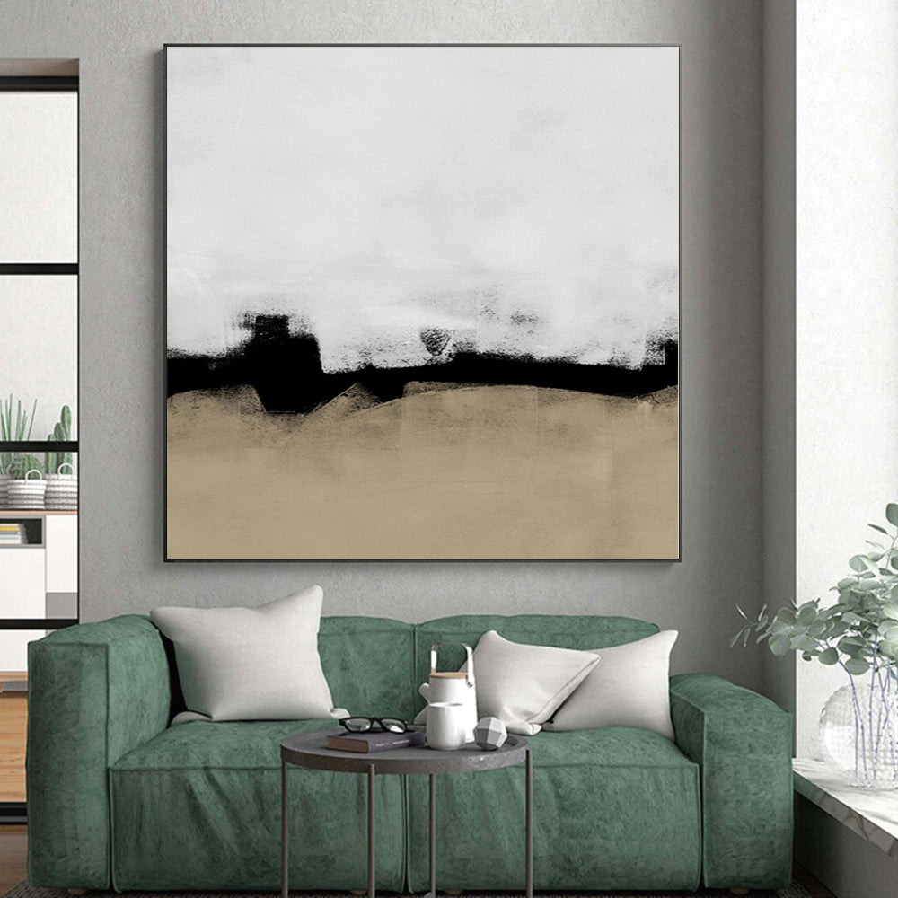 “Black - Beige Abstract Horizon” - Subtle Landscape Painting On Canvas PS0335