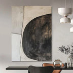 Beige, Black and White with Circular and Linear Forms "Earthy Balance" Abstract Painting On Canvas PS1110