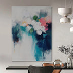 Soft White, Teal, Pink and Green with Abstract Florals "Petal Mist" Abstract Painting On Canvas PS1182