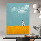 “Lighthouse in Yellow Field” - Minimalist - Inspired Landscape Painting On Canvas PT1429