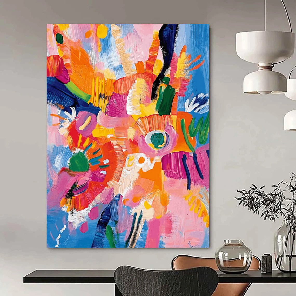 “Colorful Floral Explosion” - Joyful Floral Abstract Painting On Canvas DS287