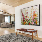 “Pastel Wildflower Meadow” - Soft Pink, Yellow & Green Floral, Impasto Flower Field Painting On Canvas DKS683