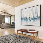 “White - Gold Sailboats” - Impressionistic Nautical Painting On Canvas PT257
