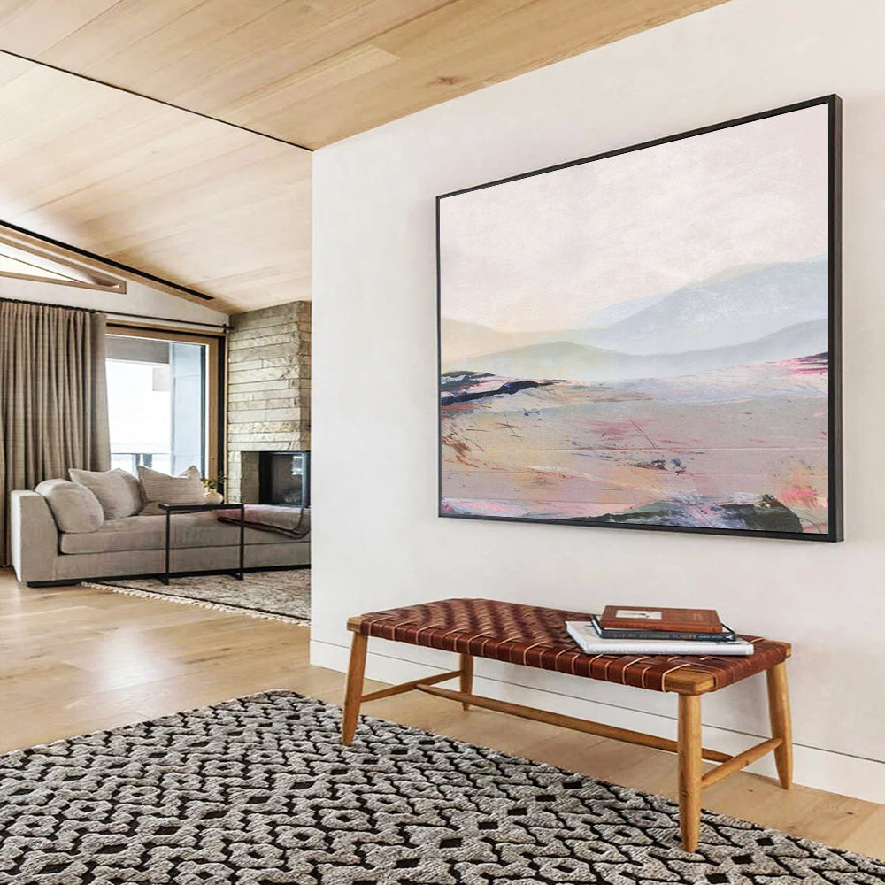 “Pastel Toned Mountain and Plain Landscape” - Ethereal Landscape Painting On Canvas PT129