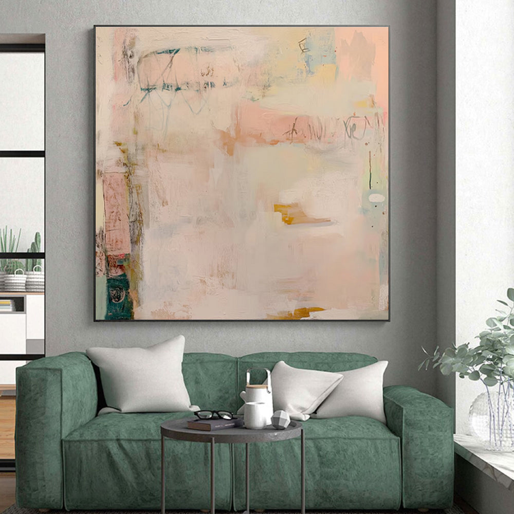 “Soft Pastel Abstract” - Pastel Pink, Blue, Yellow Abstract Painting On Canvas PS0684