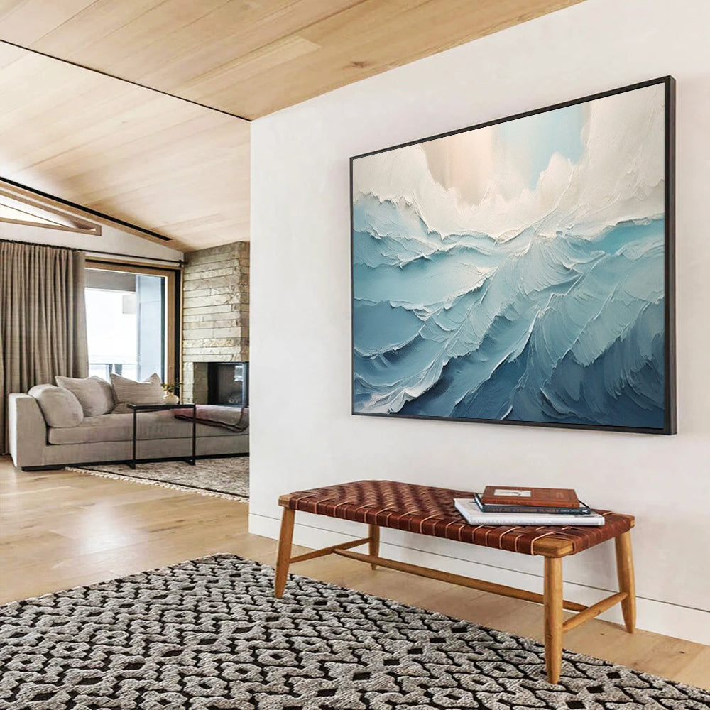 “Blue Wave Texture” - Abstract Seaside Painting On Canvas PT227