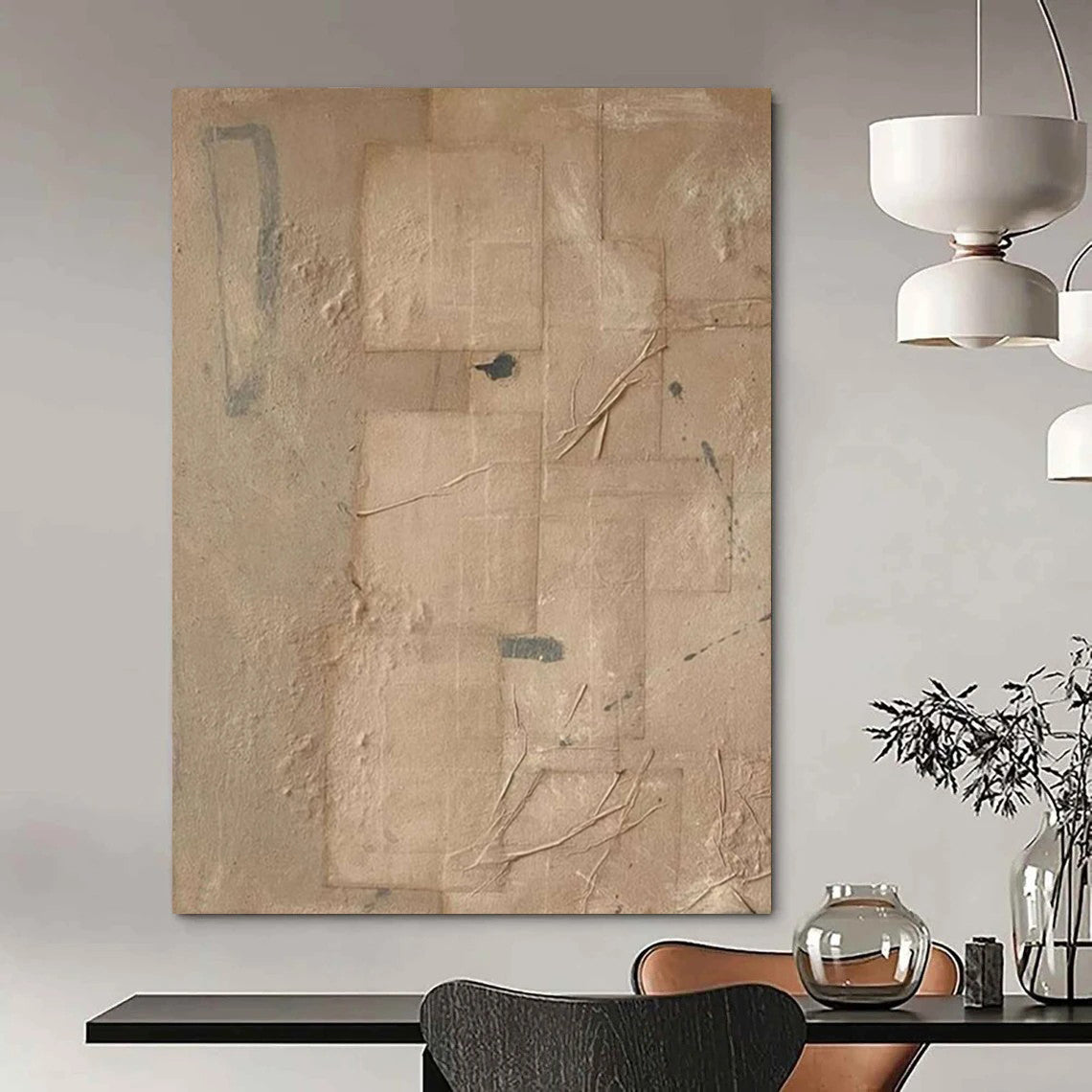 “Neutral Collage Abstract” - Mixed - Media Abstract Painting On Canvas DS336