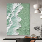“Pastel Green and White Coastal Textures” - Seascape, Pastel - Toned Painting On Canvas PT1505