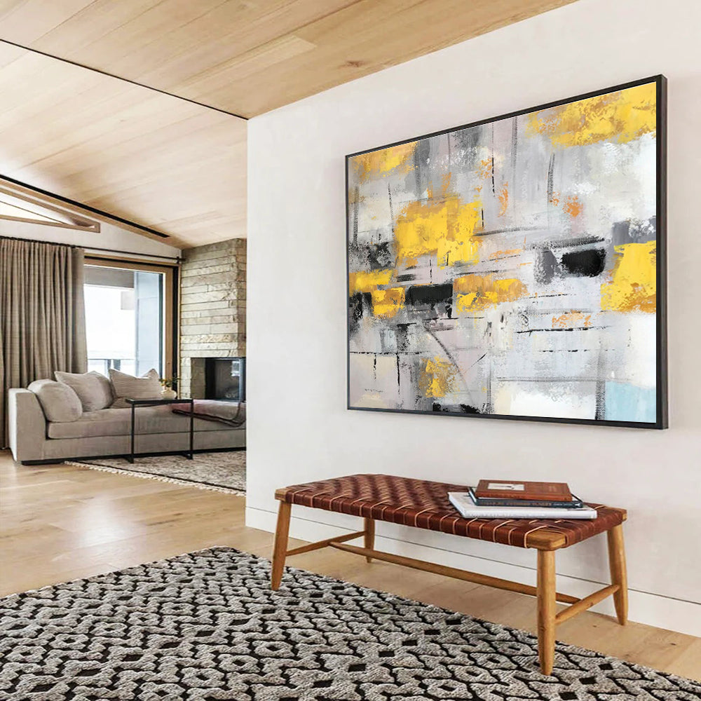 “Yellow - Grey Urban Rhythm” Abstract Painting On Canvas DKS285