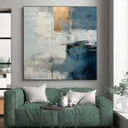 “Elegant Gold - Accented Blue - Grey Abstract” - Modern Abstract Painting On Canvas PS0245