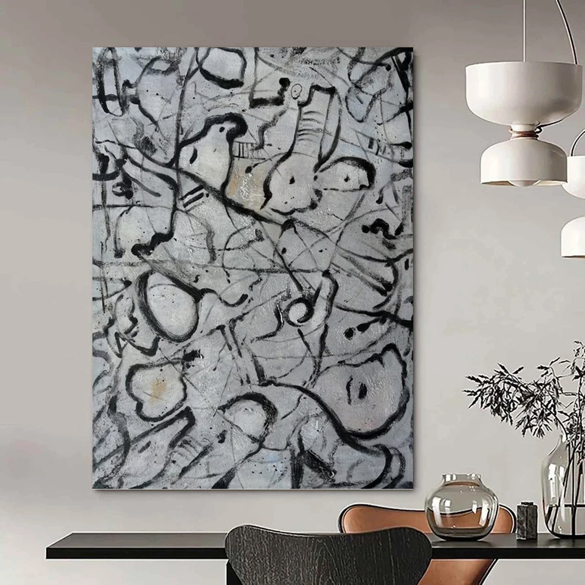 “Black and White Abstract Doodles” - Abstract, Expressive - Styled Painting On Canvas PT1591