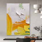 White, Yellow, Blue with Bold Textures "Sunny Textures" Abstract Painting On Canvas PS1346