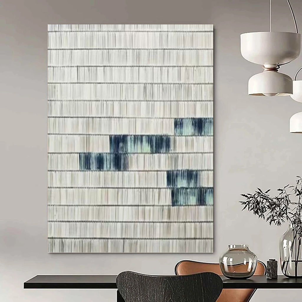 “Grey and Blue Striped Textures” - Minimalist Abstract Painting On Canvas PT1033