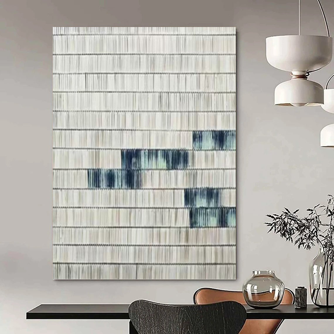 “Grey and Blue Striped Textures” - Minimalist Abstract Painting On Canvas PT1033