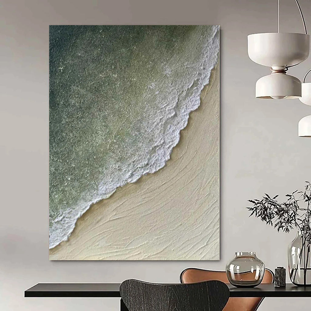 “Green - Beige Textured Coastal” - Beach - Inspired Abstract Painting On Canvas PS0134