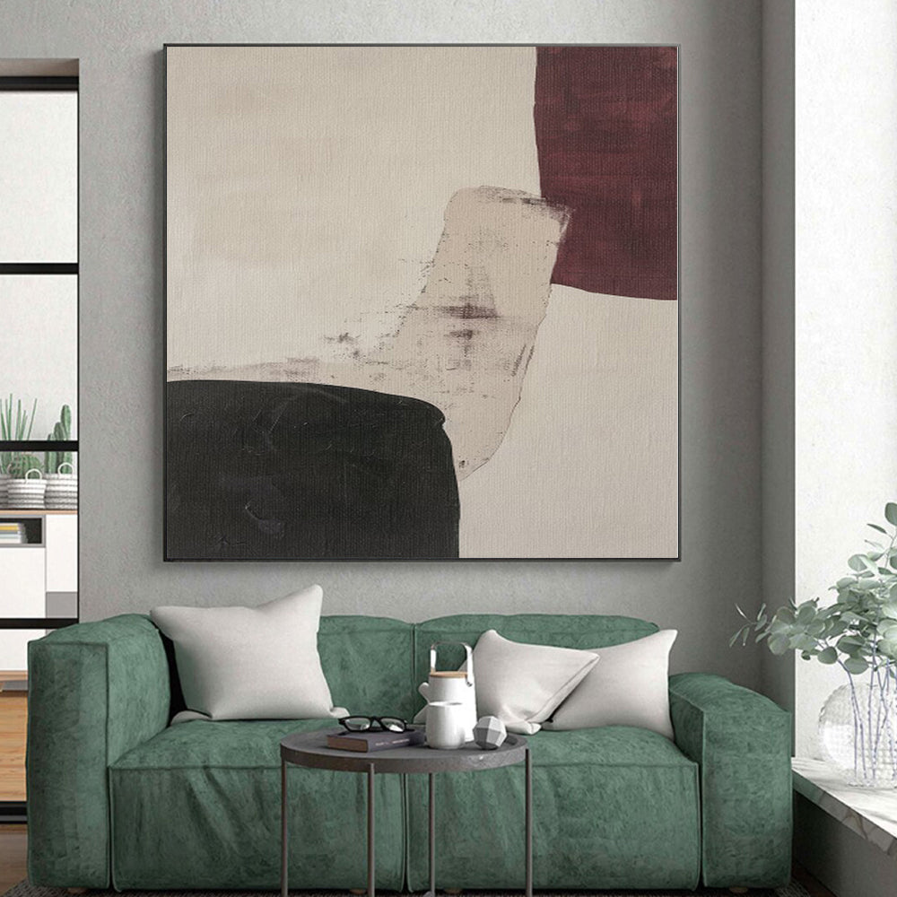 “Subtle Maroon - Black Abstract Shapes” - Contemporary Abstract Painting On Canvas PS0265