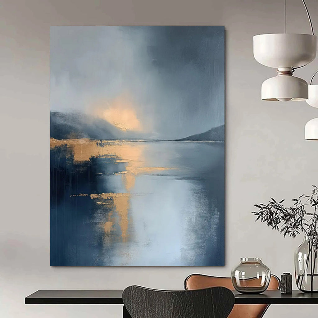 Blue and Gold Abstract, "Golden Reflections" – Abstract Landscape Painting On Canvas PS0940