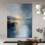 Blue and Gold Abstract, "Golden Reflections" – Abstract Landscape Painting On Canvas PS0940