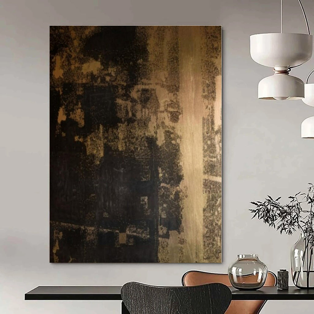 Dark Brown, Black with Textured Overlays "Ancient Echoes" Abstract Painting On Canvas PS1295