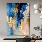 Blue - Gold - Pink Abstract Blend Textured Painting On Canvas DS072