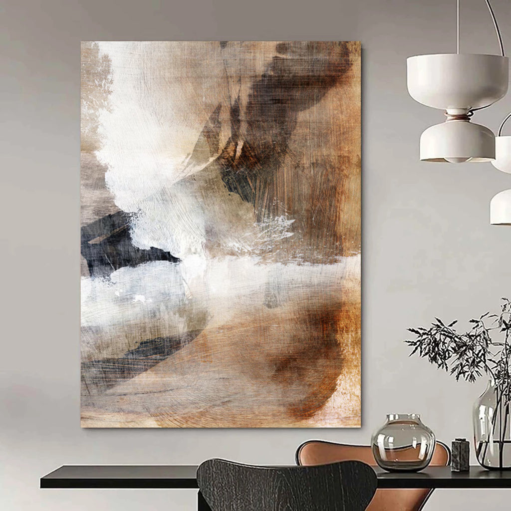 “Earth - Toned Collage” - Mixed Media Layers & Abstract Forms Painting On Canvas DS209