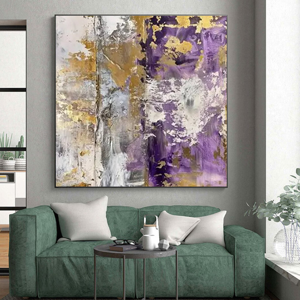 Purple, Gold & Gray Abstract Mosaic "Violet Rhapsody" Painting On Canvas PS0845
