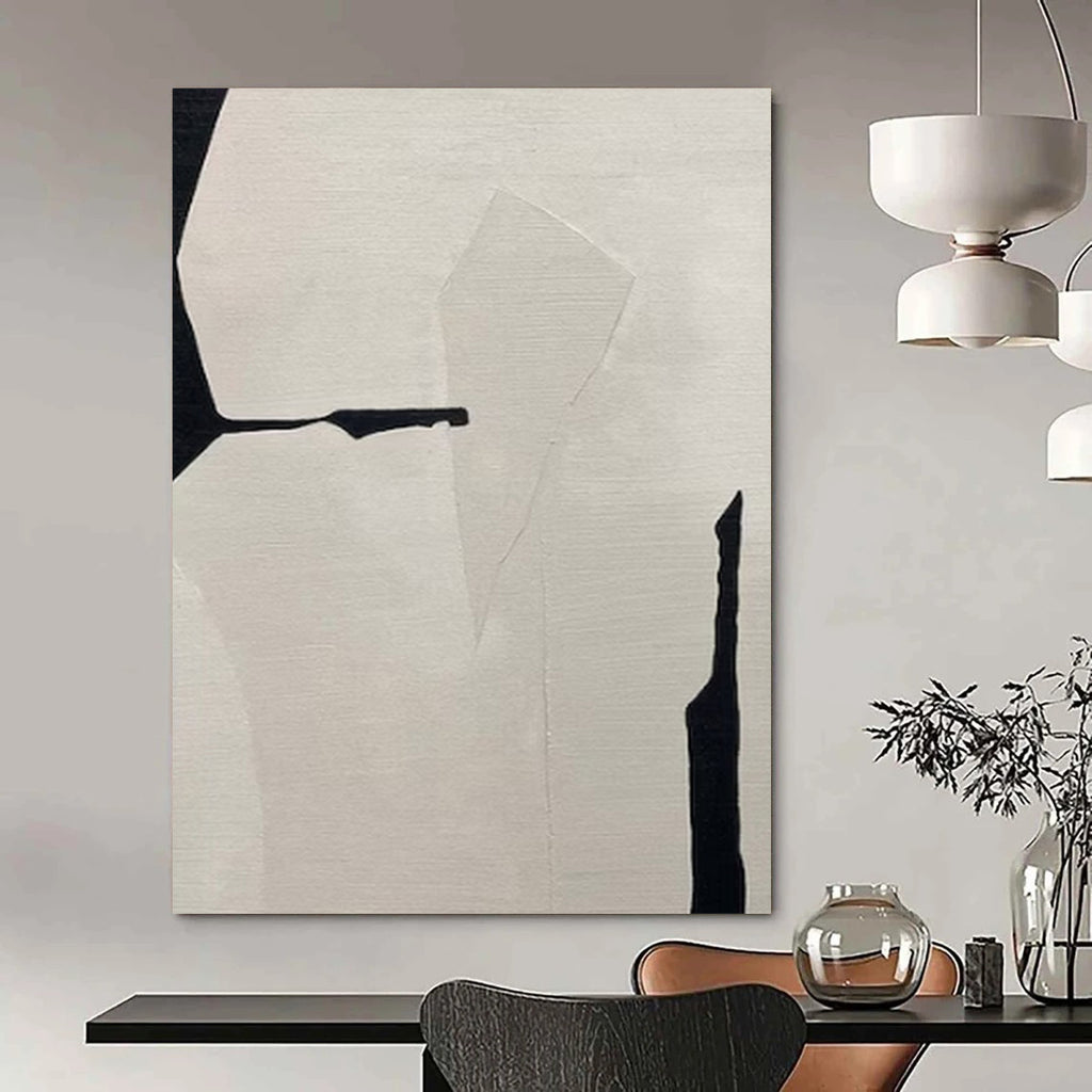 “Black and White Geometric Abstract” - Minimalist Geometric Painting On Canvas PT2248