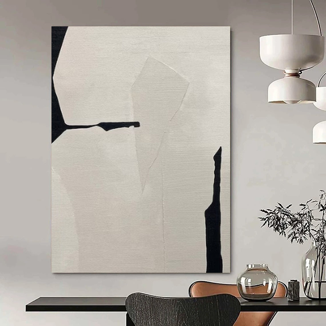 “Black and White Geometric Abstract” - Minimalist Geometric Painting On Canvas PT2248