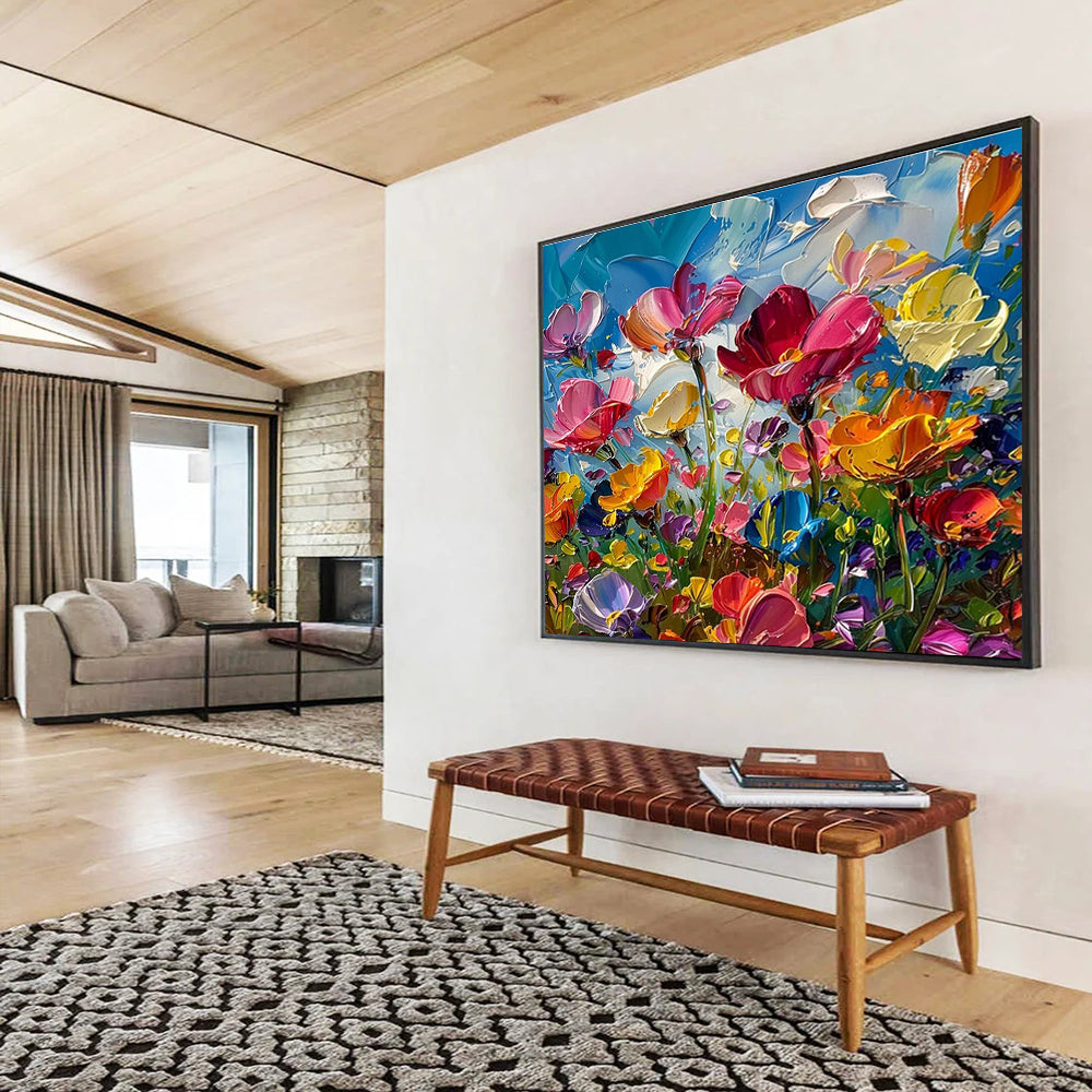 “Colorful Impasto Flowers” - Impasto Oil Painting On Canvas DKS794