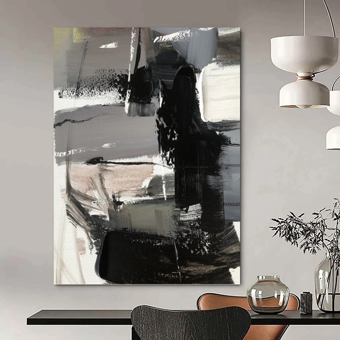 “Grey - Black Abstract Shapes” - Cubist Abstract Painting On Canvas PT1263