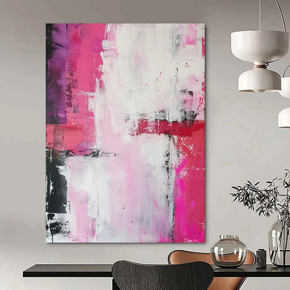 Pink - Purple Abstract Fusion Painting On Canvas DS114