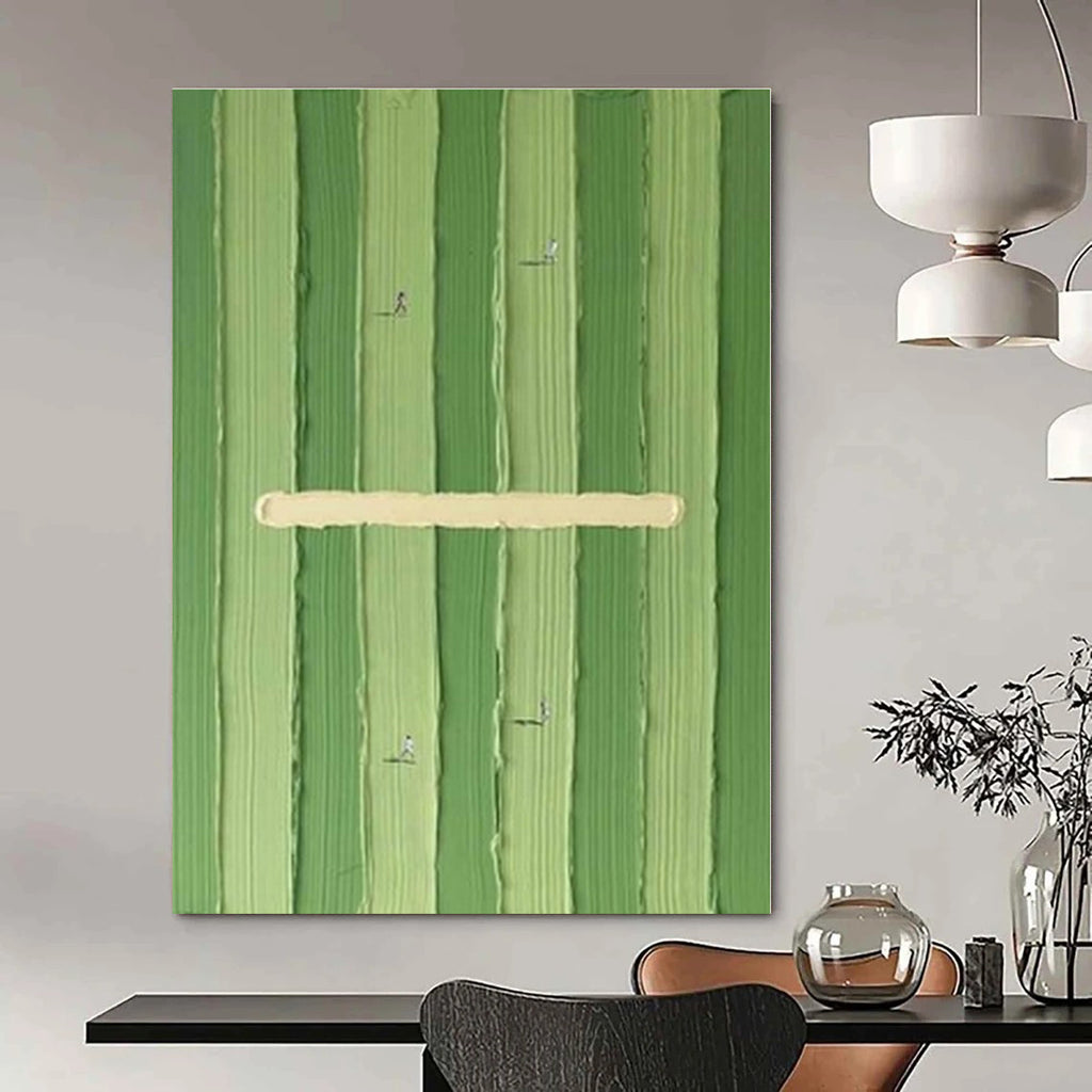 Green Stripes with Figures "Green Paths" Abstract Painting On Canvas PS1356